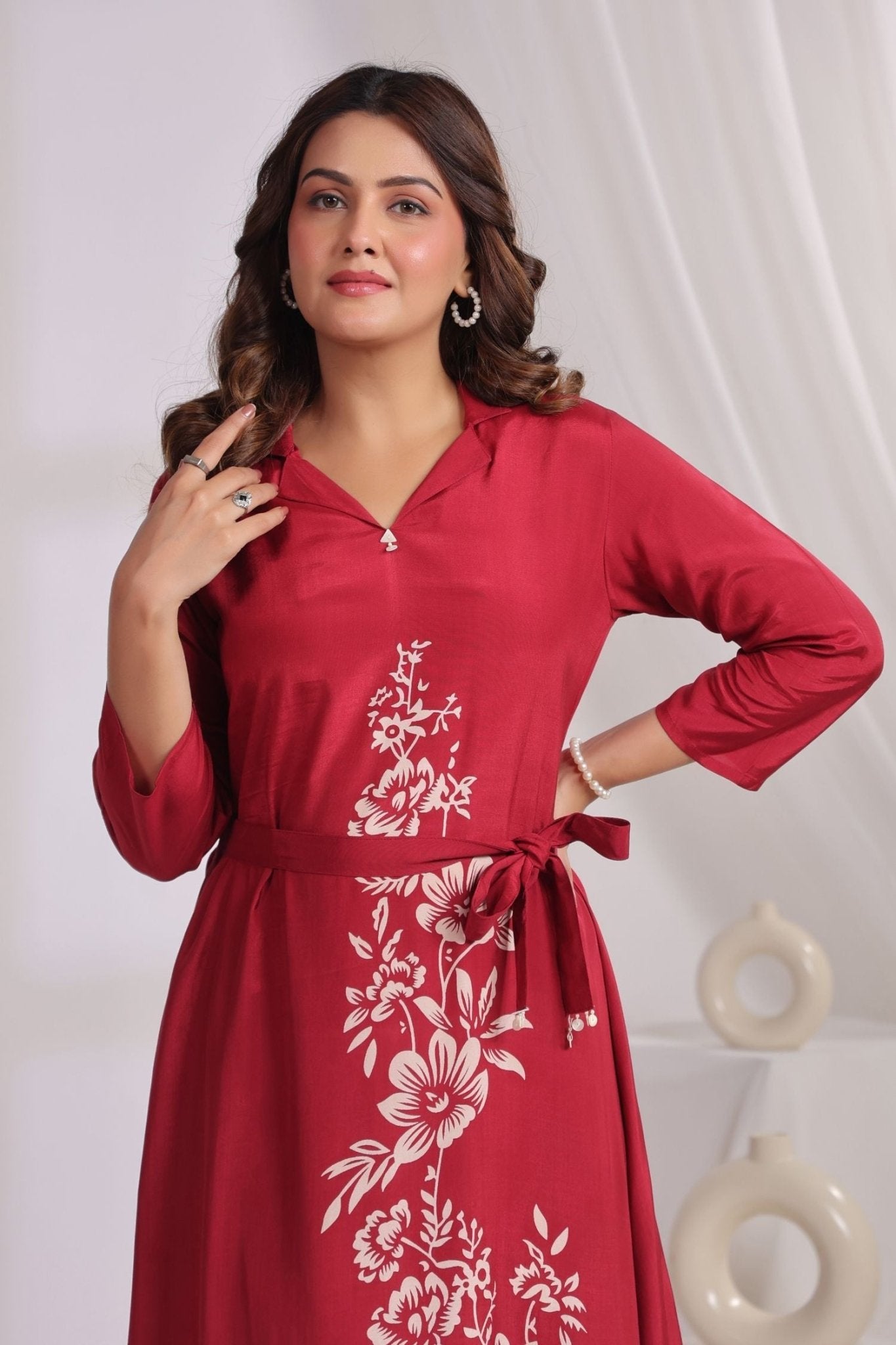 Maroon Charm Embroidered Dress - Freyaa USA & Canada