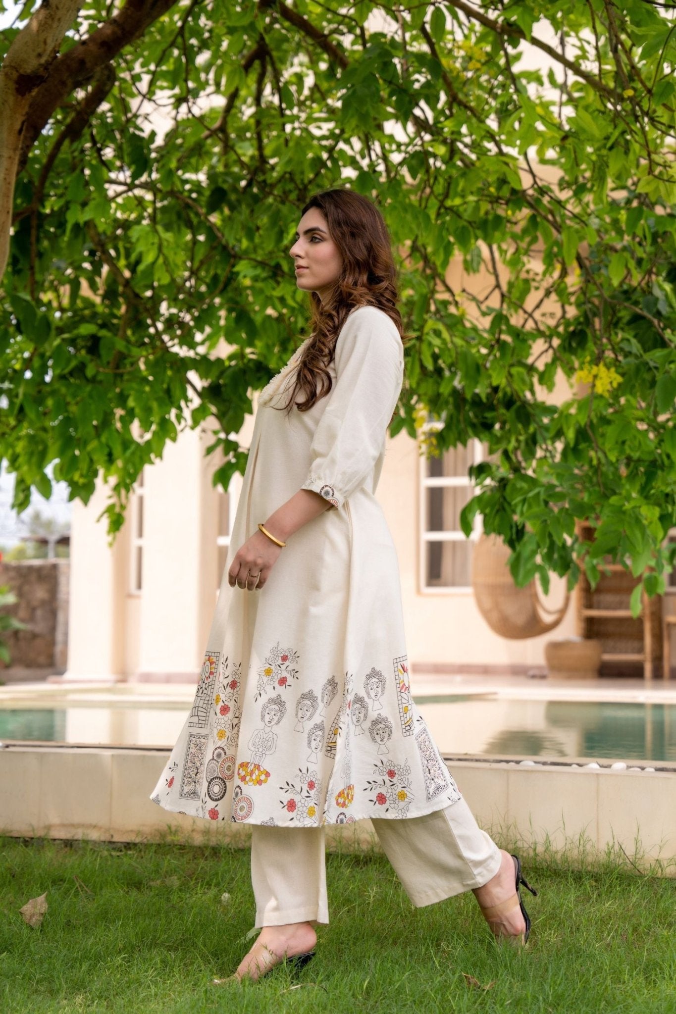 Cord Set with Printed Long Top and Solid Bottom - Freyaa USA & Canada