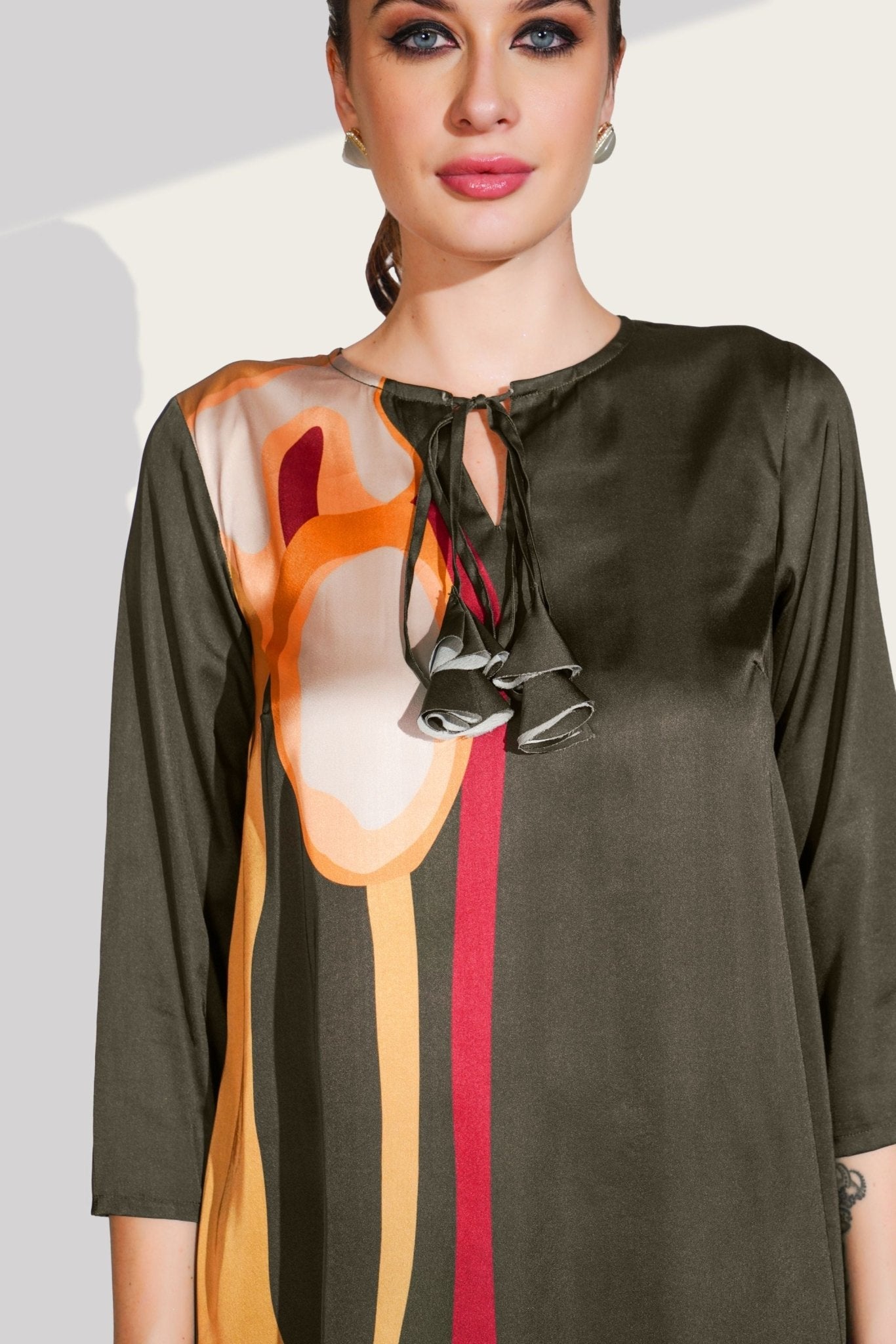Olive Cord Set with Side Print & Short Bottom - Freyaa USA & Canada
