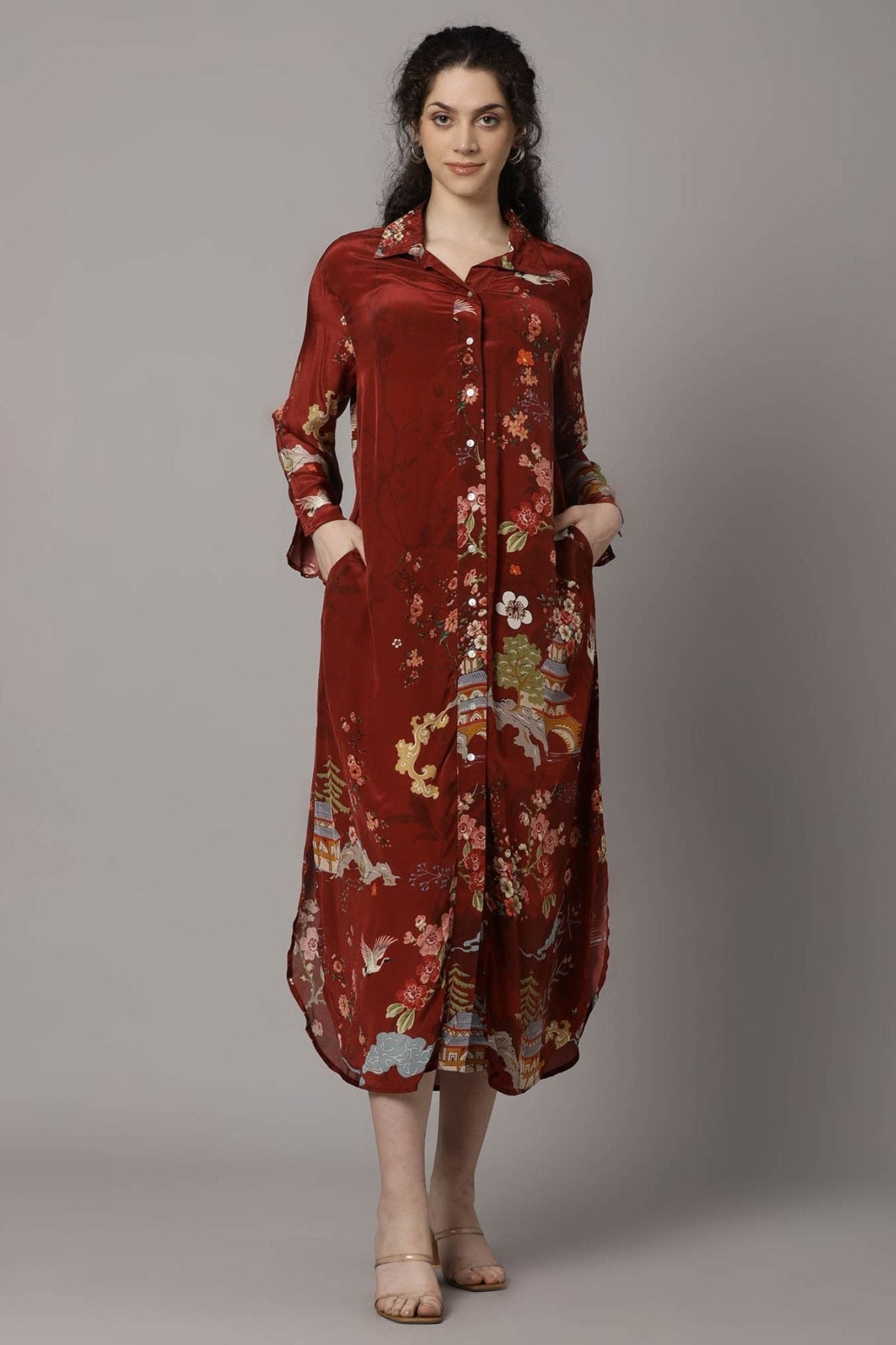 Longline Shirt Dress with Elegant Full Sleeves - Freyaa USA & Canada