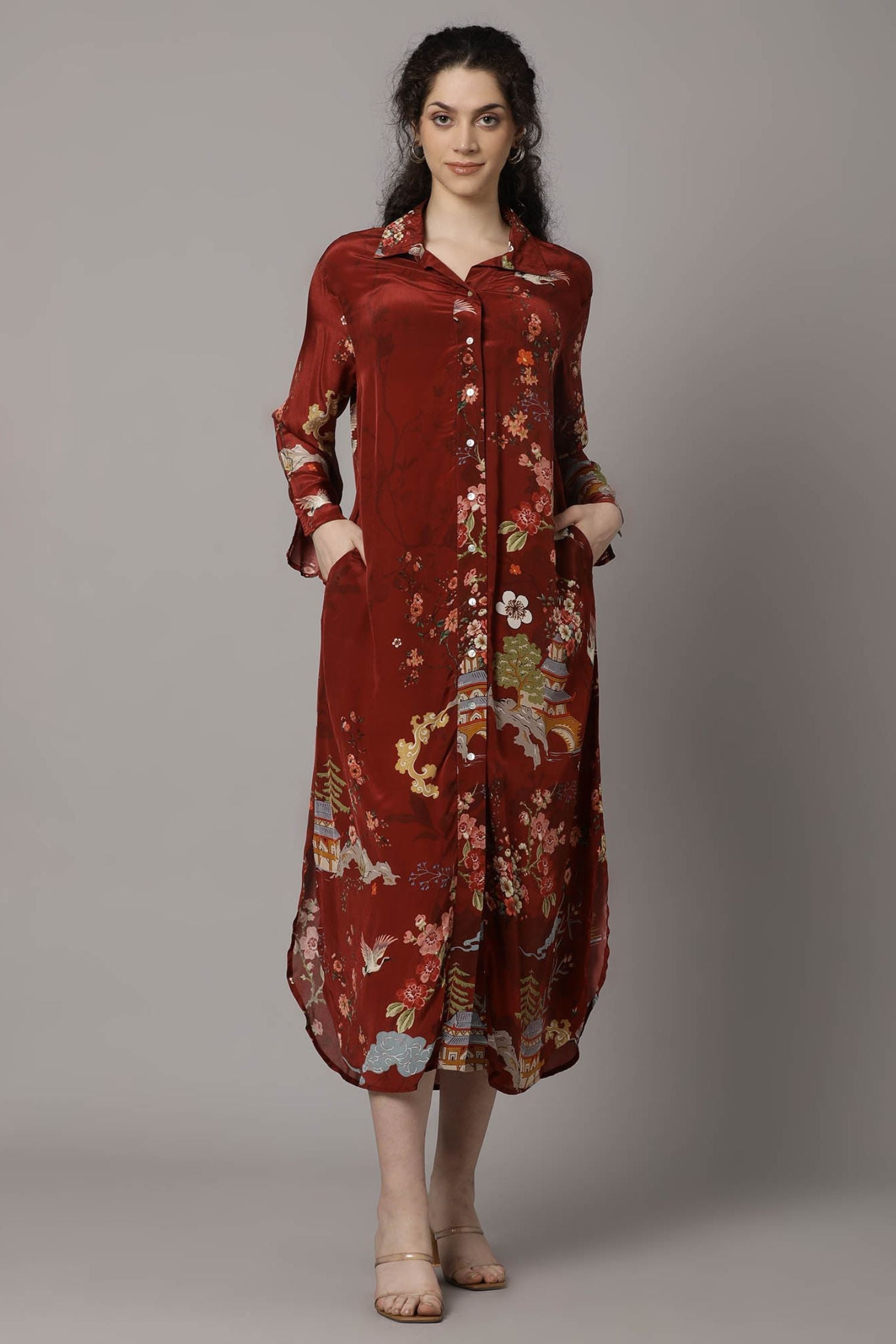 Longline Shirt Dress with Elegant Full Sleeves