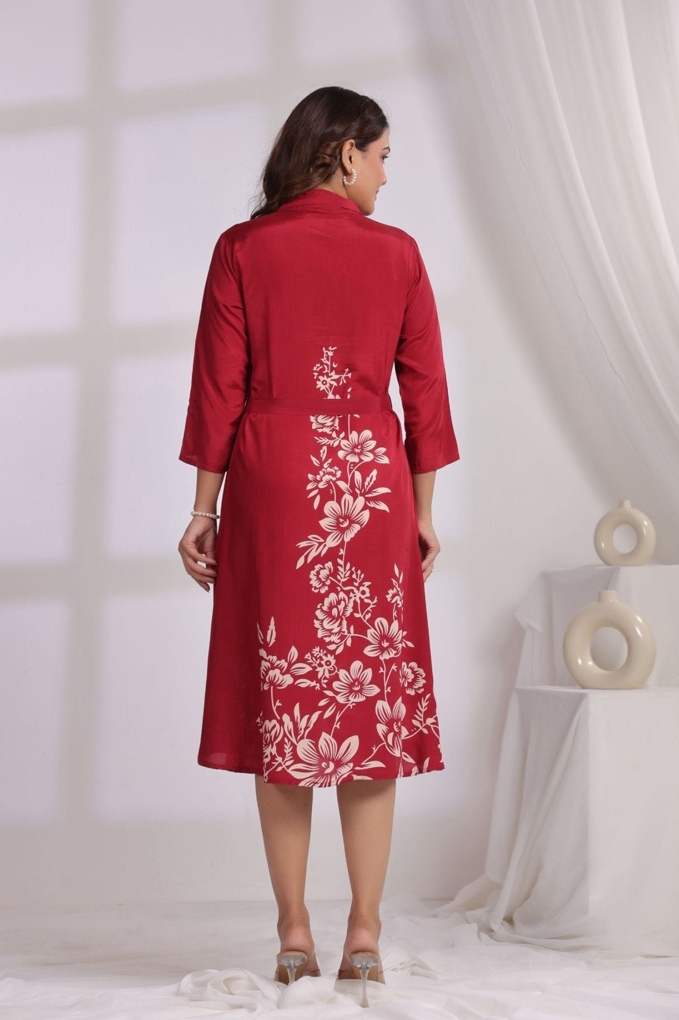Maroon Charm Embroidered Dress - Freyaa USA & Canada