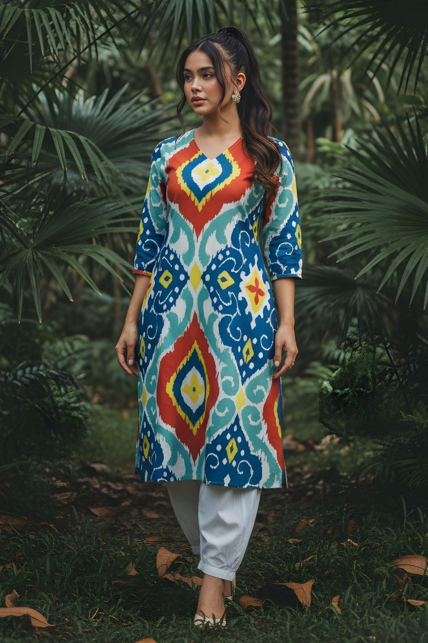 Multicolor Ikat Geometric Cotton Co-ord Set - Freyaa USA & Canada