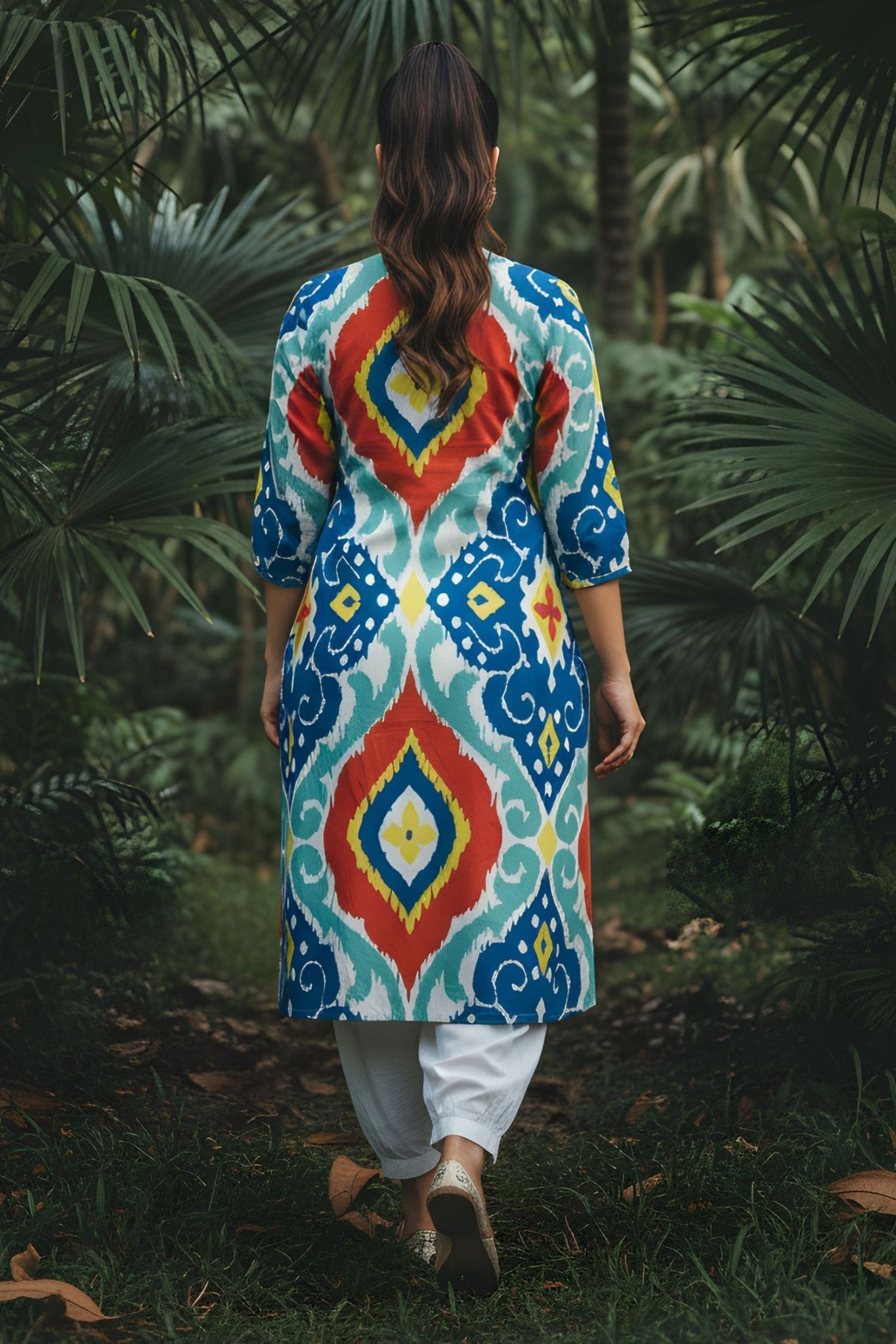 Multicolor Ikat Geometric Cotton Co-ord Set - Freyaa USA & Canada