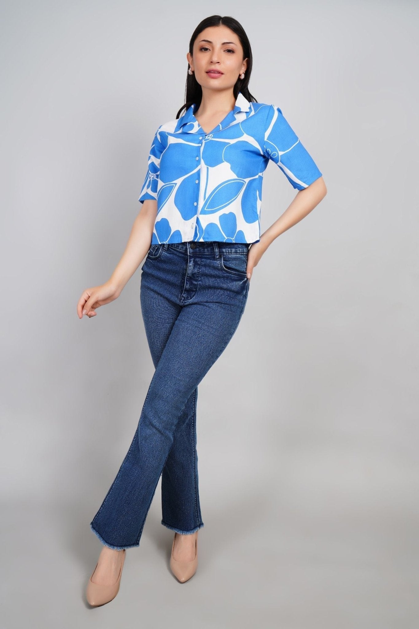 Freyaa Blue Breeze Printed Crop Shirt - Freyaa USA & Canada