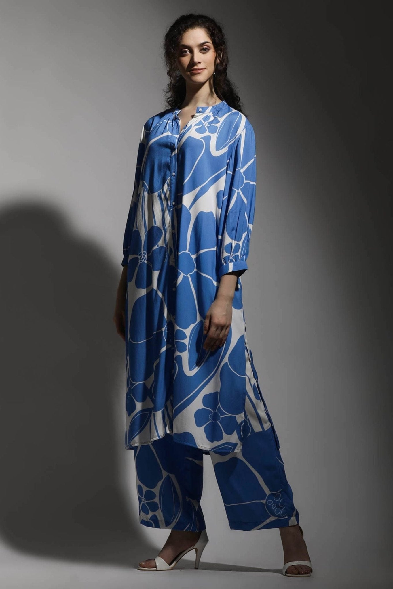 Blue Flower Print Co-ord Set - Freyaa USA & Canada